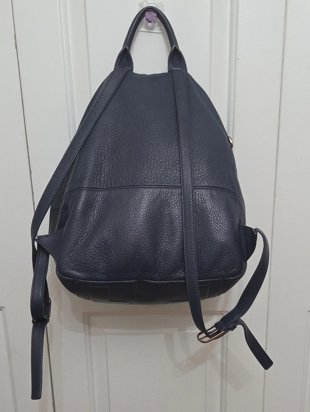 Tory Burch Navy Blue Logo Pebbled Leather Backpack